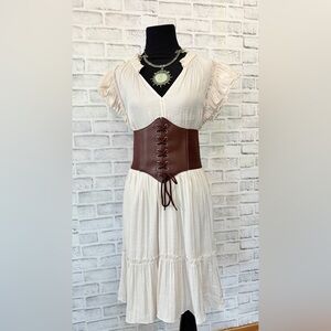 Current Air Los Angeles Ivory Cap Sleeve V-Neck Lace Trim Dress